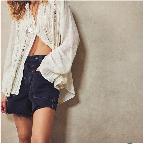 We The Free Black Jean Shorts High-Waisted Distressed - Picture 2 of 10